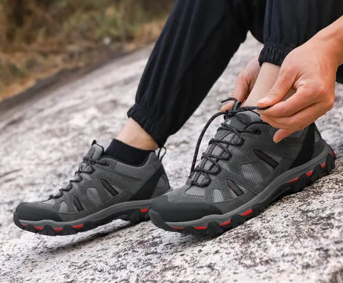 Vista 8 de CAMELSPORTS Zapatos de senderismo para hombre, transpirables, ligeros, zapatos de cuero para caminar, zapatos de senderismo y senderismo, talla 7 a
