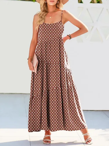 Vista 2 de ANRABESS - Vestido largo de verano para mujer, vestido de lino casual, holgado, sin mangas, con tirantes delgados y estilo bohemio, para playa