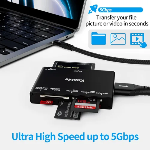 Vista 3 de Lector de tarjetas SD 7 en 1, Kxable USB 3.0 lector de tarjetas de memoria/escritor de 5 Gbps, para SD/Micro SD/MS/CF/MMC/XD/SDHC/SDXC, lector