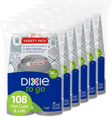 Vista 12 de Dixie To Go Vasos de papel desechables con tapa resistente a fugas, 12 onzas, 60