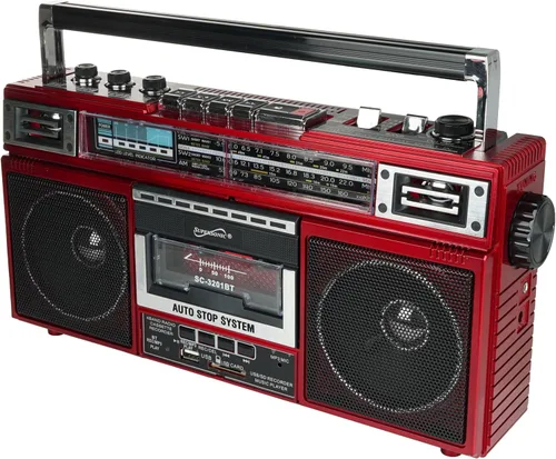 Vista 6 de Supersonic SC-3201BT - Boombox de radio de 4 bandas y reproductor de cassette, altavoz Bluetooth, radio AM/FM/SW con reproducción de MP3, tarjeta