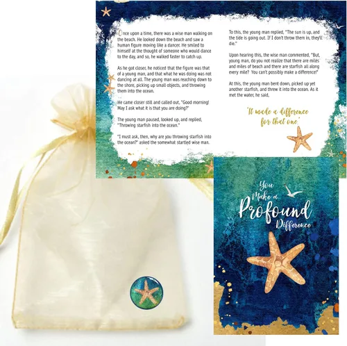 Vista 8 de Smiling Wisdom - 20 regalos de historia de estrellas de mar a granel - Tarjetas de apreciación de You Make a Profound Difference e imán redondo