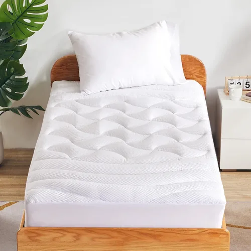Vista 21 de SLEEP ZONE - Cubrecolchón refrescante, funda de colchón fresca, protector acolchado con zonas, transpirable y lavable, bolsillo profundo de 8-21