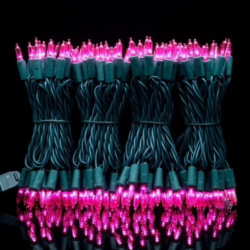 Vista 8 de YULETIME Juego de 200 luces LED de Navidad color rosa, cable verde de 66 pies, certificado UL, grado comercial, juego de luces navideñas (rosa)