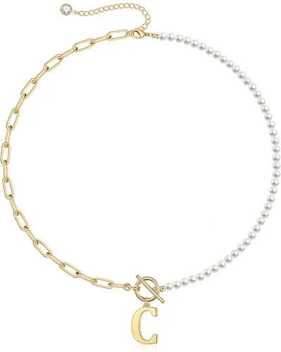 Vista 12 de Yoosteel Collar de perlas con inicial para mujer, gargantilla de cadena de perlas delicadas, collares con iniciales para mujer, cierre de palanca