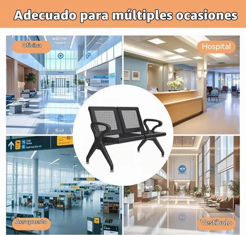Vista 5 de Kinfant Banco de sala de espera de 2 asientos, sillas de sala de recepción con brazos, sillas de recepción de aeropuerto, sillas de vestíbulo