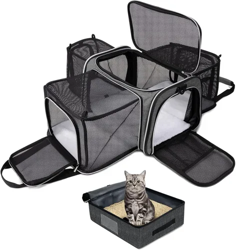 Vista 12 de BAGLHER Bolsa de Transporte para Gatos, Transportador de Mascotas Aprobado por Aerolíneas, de Cara Suave, Portador de Viaje para Mascotas, 5 Puertas