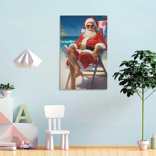 Vista 4 de LohxA Weihnachtsmann Im Urlaub - Descarga digital para Festliches Wand-Dekor - Druckbares Weihnachts-Ölge - Póster de pared en lienzo