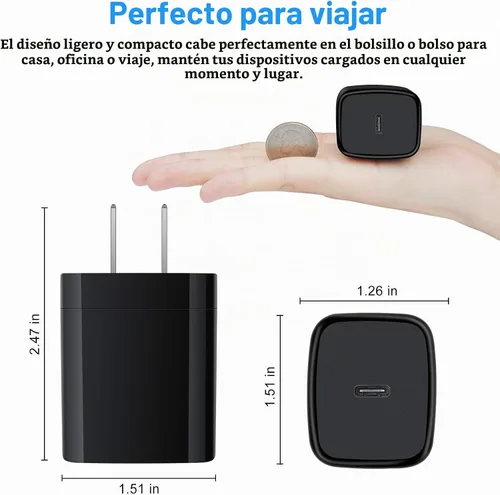 Vista 4 de Cargador tipo C, cargador de pared USB C PD de 20 W, bloque de carga rápida y Android de 6 pies Phone Charger Cable Compatible iPhone 16 15 Pro