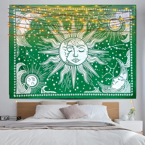 Vista 12 de ICC - Tapiz de sol y luna, tapiz de sol blanco y negro, sábana para colgar en la pared, decoración de habitación, tapices estéticos de arte místico
