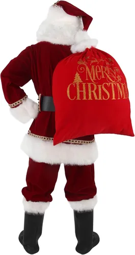 Vista 2 de Opemon Disfraz de Papá Noel para hombre, traje de Santa Claus de lujo, 11 piezas, color rojo, adulto, profesional, Navidad, cosplay, fiesta