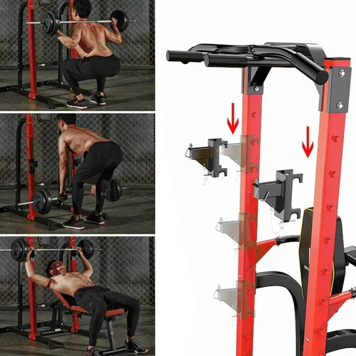 Vista 4 de ZENOVA Pull Up Bar Station Power Tower, Adjustable Height Dip Bar for Home Gym Multi-Function Strength Training Workout Equipment Rojo