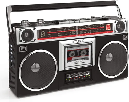 Vista 9 de Riptunes Boombox Radio Reproductor Grabador de Casetes, Radio AM/FM -SW1/SW2, Transmisión Inalámbrica, Ranuras USB/Micro SD, Entrada Aux, Conector