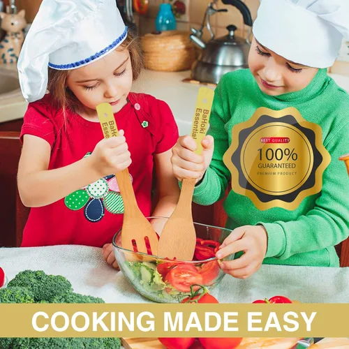 Vista 2 de BaHoki Essentials Utensilios de cocina de bambú – Surtido de utensilios de madera natural – sin químicos – Ideal para el cocinero promedio