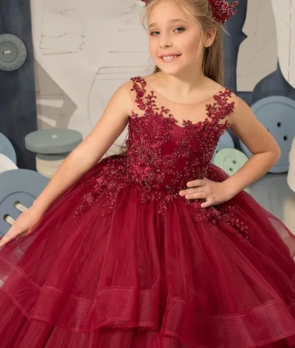Vista 2 de XUJOJO Vestido de princesa de Navidad escalonado con apliques para bebés y niños