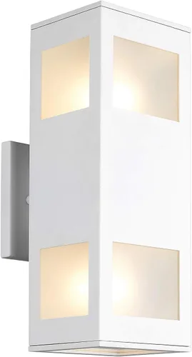 Vista 8 de harriet Luces de porche modernas para exteriores, cubierta de aluminio impermeable IP64 y vidrio templado, aplique de pared rectangular arriba/abajo
