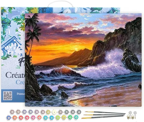 Vista 100 de Figured'Art Pintura por números para adultos, flores rojas abstractas, 16 x 20 pulgadas, kit de pintura artística para manualidades, lienzo