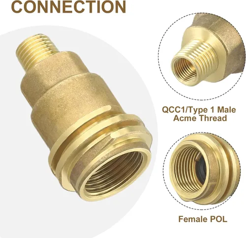 Vista 3 de Adaptador de conector de gas propano de rosca macho de 1/4 de pulgada, latón macizo para QCC1, conexión de línea de gas resistente, para barbacoa al