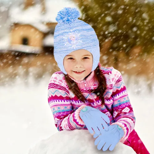 Vista 4 de Disney Frozen - Gorro de invierno para niñas y niños pequeños y guantes de nieve para niños Elsa y Anna con guantes de nieve