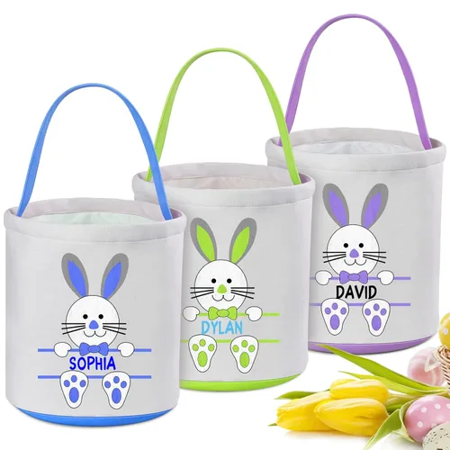 Vista 7 de Paquete de 2 cestas de Pascua personalizadas con asa, lona, azul