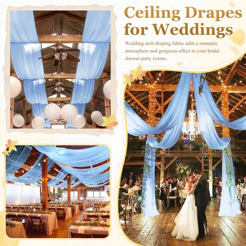 Vista 7 de MODFUNS Cortinas de boda para decoración de techo, cortinas de arco de boda azul bebé, 5 x 20 pies, 2 paneles de gasa transparente, cortina de tul