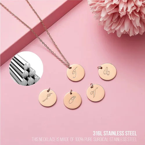 Vista 7 de WW Lifetime Initial Pendent Necklace A-Z Letters Alphabet Necklace Sets 18K Rose Gold Stainless Steel Charm Chain Necklace Gift Jewelry for Girls