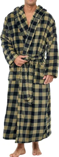 Vista 12 de Alexander Del Rossa Bata de baño de vellón afelpado suave, con capucha, para hombre, bata larga y cálida Verde militar