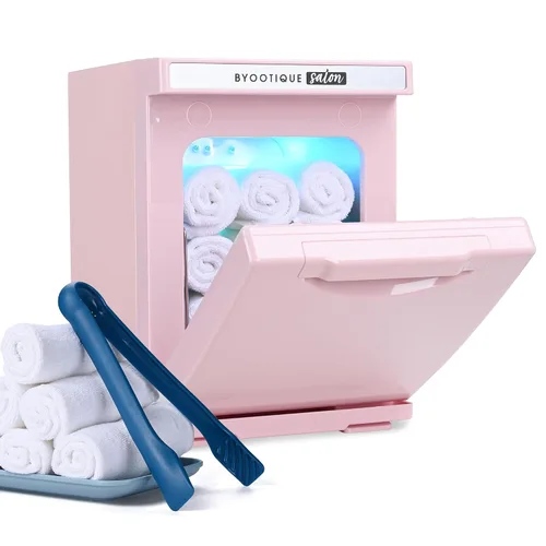 Vista 10 de BYOOTIQUE - Calentador de toallas calientes para spa, sala de uñas, pequeña máquina de vapor de toalla de peluquería rosa de 8 litros para cara