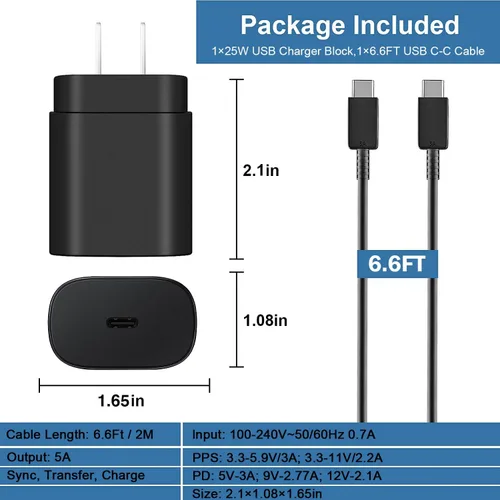 Vista 4 de Cargador USB-C de carga súper rápida de 25 W para Samsung Galaxy A17/A16/A15 5G SM-A166 SM-A165 SM-A156 SM-A155 Android Phone Tipo C Cable de carga