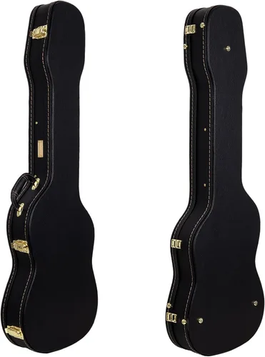 Vista 45 de Crossrock Estuche de madera para guitarra clásica de tamaño completo 4/4, diseño superior arqueado, interior de felpa, pestillos de metal Negro