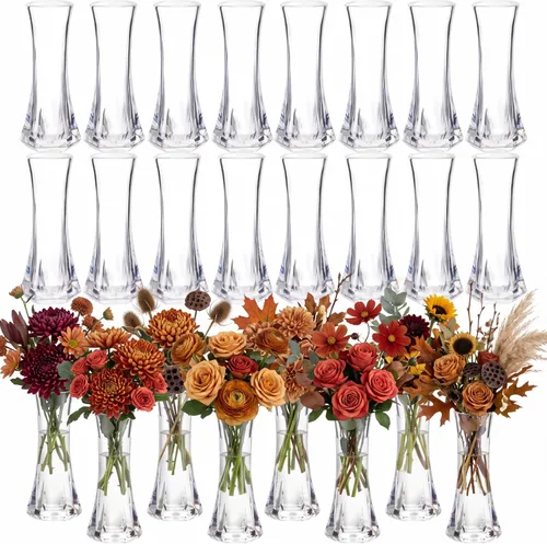 Vista 9 de Mumufy 24 piezas de jarrones de flores de plástico en masa, pequeños jarrones transparentes para centros de mesa, decoraciones de boda, banquetes