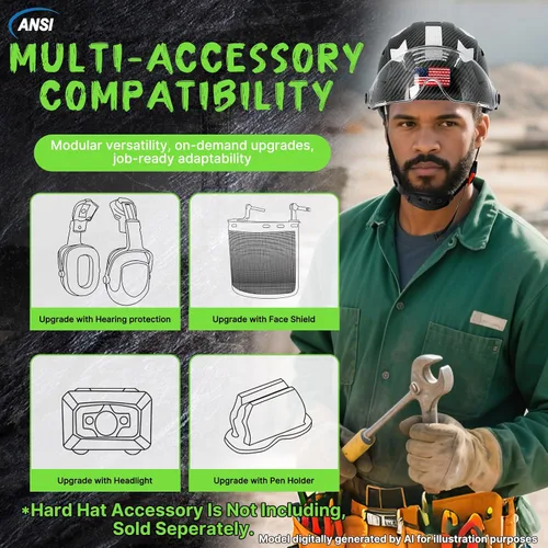 Vista 7 de Aolamegs Carbon Fiber Pattern Hard Hat with Visor, ANSI Z89.1 Vented Safety Helmet, OSHA Approved Construction Hardhat for Men, 6-Point Suspension