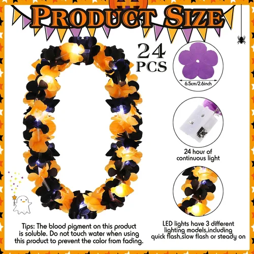 Vista 2 de Sherr 24 piezas de collares de flores hawaianas con luces LED para boda, luces LED para luau, collares de flores hawaianas para playa, carnaval