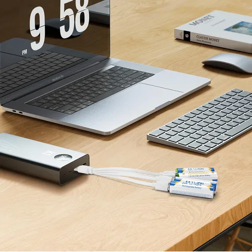 Vista 5 de Cable de carga rápida USB a USB C 2A, 1 paquete, 4 en 1 USB A a tipo C cable de carga para baterías AA, pilas AAA, baterías C, baterías D, solo