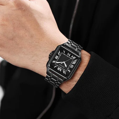 Vista 8 de Classic Square Watch for Men with Vintage Roman Numeral and Solid Stainless Steel Band
