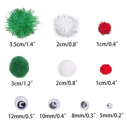 Vista 3 de Juego de tallos de limpieza de felpilla de pipa de Navidad, pompones para manualidades, suministros de decoración autoadhesivos