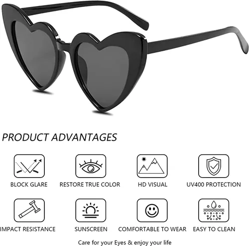 Vista 3 de Lentes de sol de corazón para mujer, lentes de sol retro de moda, lentes de sol para niña, con cierre automático, portátil, resistente a