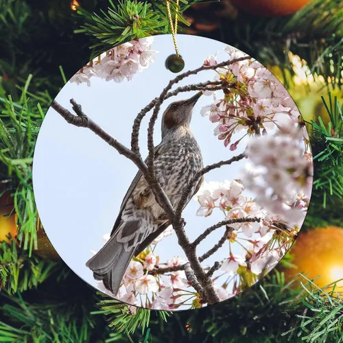 Vista 7 de Adornos para árbol de Navidad 2023, flores de madera de animales, flores de cerezo, adorno de Navidad, recuerdo festivo de porcelana, decoración