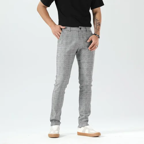 Vista 2 de Plaid&Plain Pantalones a cuadros para hombre, pantalones de vestir ajustados para hombre, pantalones chinos ajustados para hombre
