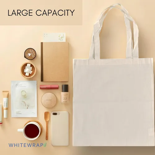 Vista 6 de WHITEWRAP Tote Bag Cloth Bags Foldable Shopping Bag with Sturdy Handles Cotton Tote Bag Lightweight Durable Reusable