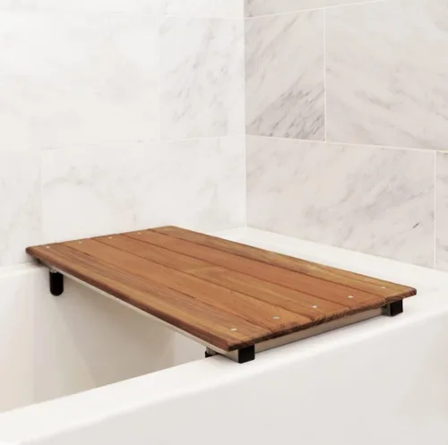 Vista 6 de Asiento de bañera portátil extraíble Bridgeport de 27 pulgadas, madera de teca natural