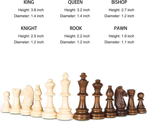 Vista 2 de Vamslove Piezas de Ajedrez de Madera Pesadas Solamente - Rey de 3.8'' - 2 Reinas Extra - 34 Piezas de Ajedrez de Madera de Torneo para Juego