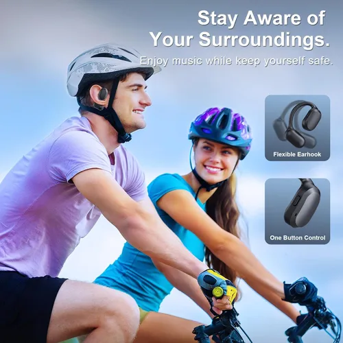 Vista 6 de Auriculares de oreja abierta, IPX7 impermeables, Bluetooth 5.3 True Wireless Sports Over Ear Auriculares con ganchos para los oídos, micrófono