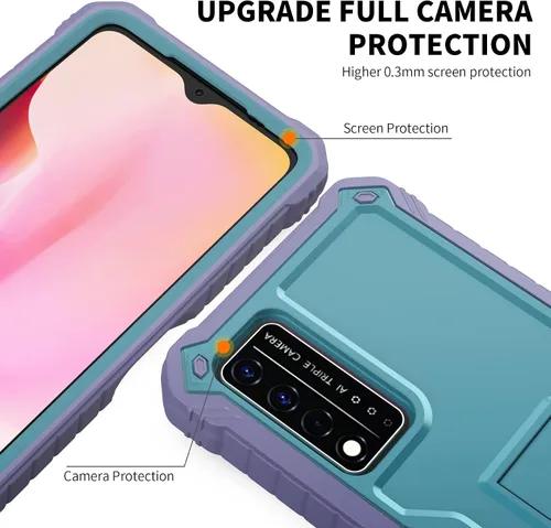Vista 3 de Funda para T-Mobile REVVL V Plus 5G, protección de grado militar, a prueba de golpes, soporte integrado compatible con teléfono REVVL V Plus 5G Azul