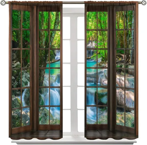 Vista 175 de Cortinas de paisaje, ventana 3D, primavera, bosque, vida silvestre, paisajes de naturaleza, dormitorio, sala de estar, cortinas térmicas opacas de 2