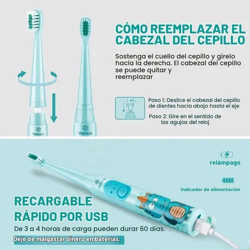Vista 5 de Vekkia - Cepillos de dientes eléctricos para niños Azul