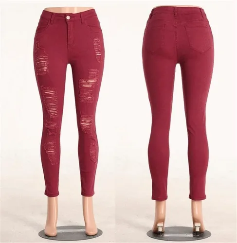 Vista 7 de Andongnywell - Pantalones de mezclilla ajustados para mujer, talla grande, elásticos, desgastados, rasgados, cintura alta, con agujeros destruidos