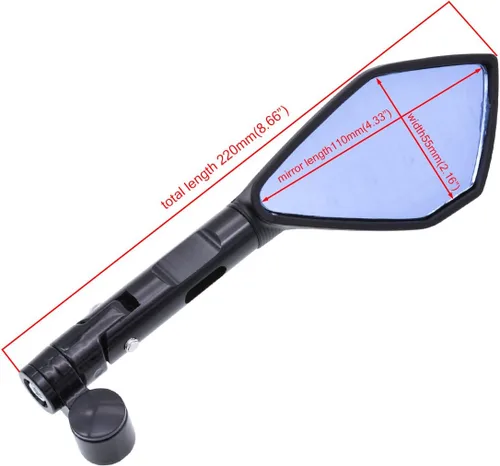 Vista 4 de KATUR Espejos de extremo para manillar de motocicleta, espejo retrovisor negro, antideslumbrante, color azul, ojo de halcón, 0.315 in, 0.394 in