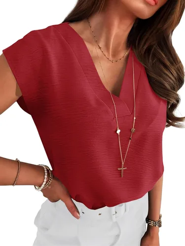 Vista 9 de ANRABESS - Blusa casual de negocios para mujer, manga casquillo, cuello
