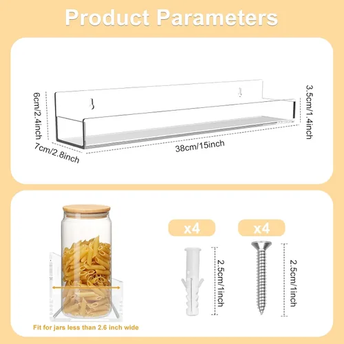 Vista 3 de Estante acrílico para especias de montaje en pared, estantes flotantes transparentes de 15 pulgadas, estantería colgante invisible para niños